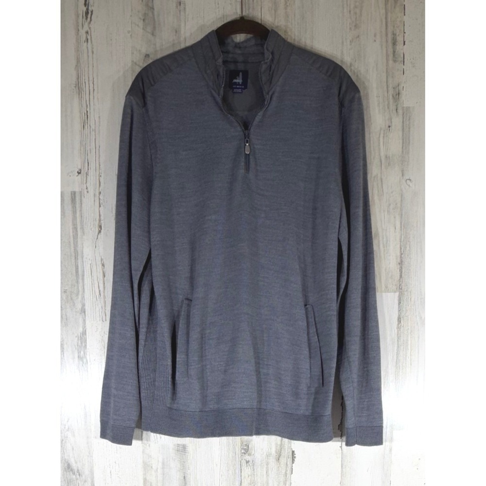 Johnnie O Hybrid 1/4 Zip Prep Performance Pullover Medium Gray Merino Blend READ
